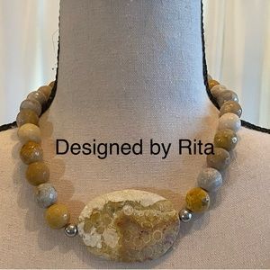 Polished Jasper Beaded Necklace. Handcrafted.  One of a kind. Designed by Rita
